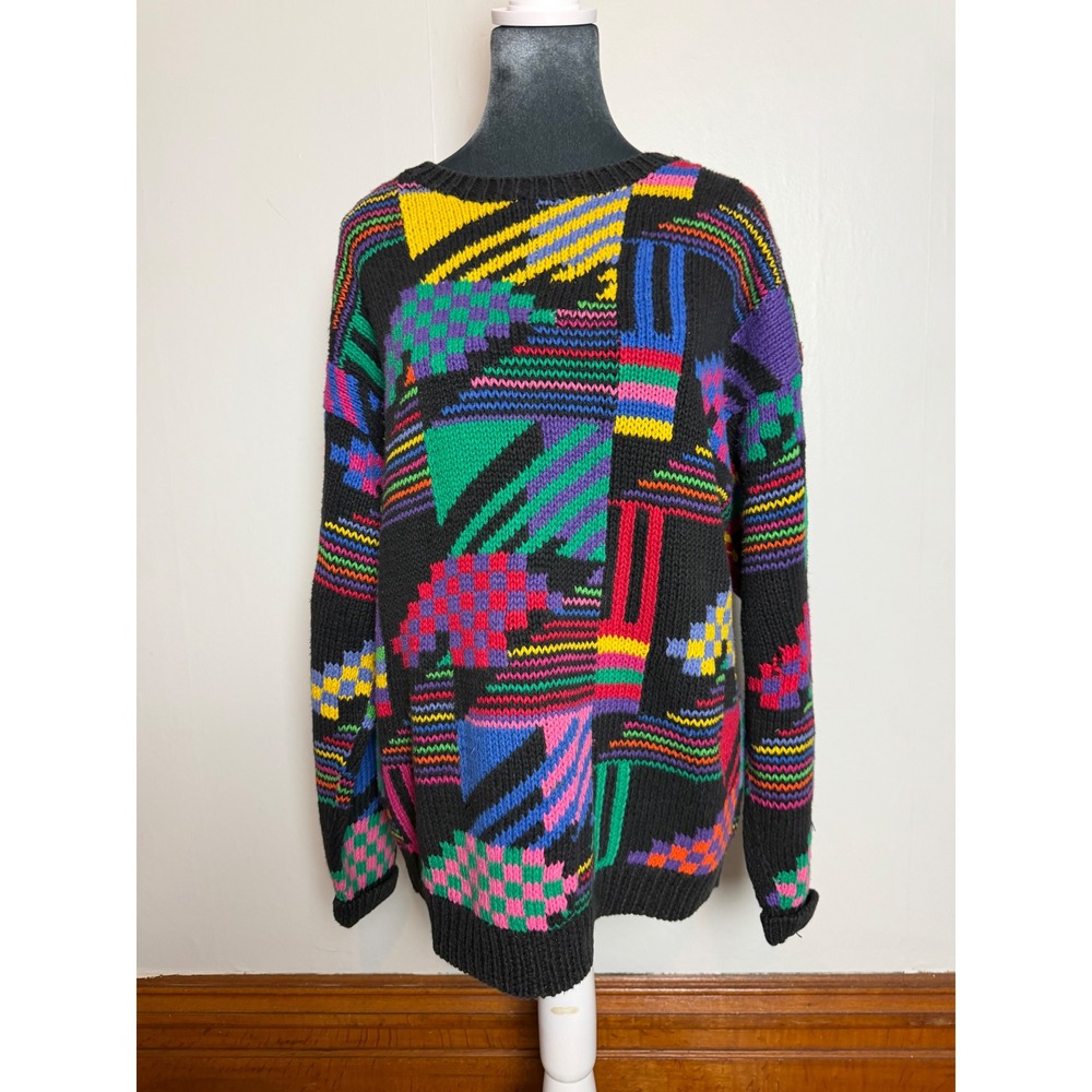 Vintage Union Bay color block Geometric Knit Sweater 80s Retro 90's Y2K LG